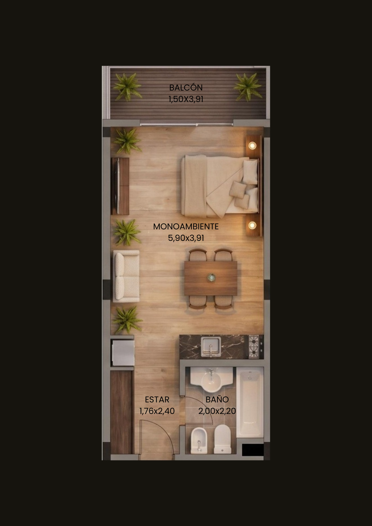 Monoambiente A 40 m²